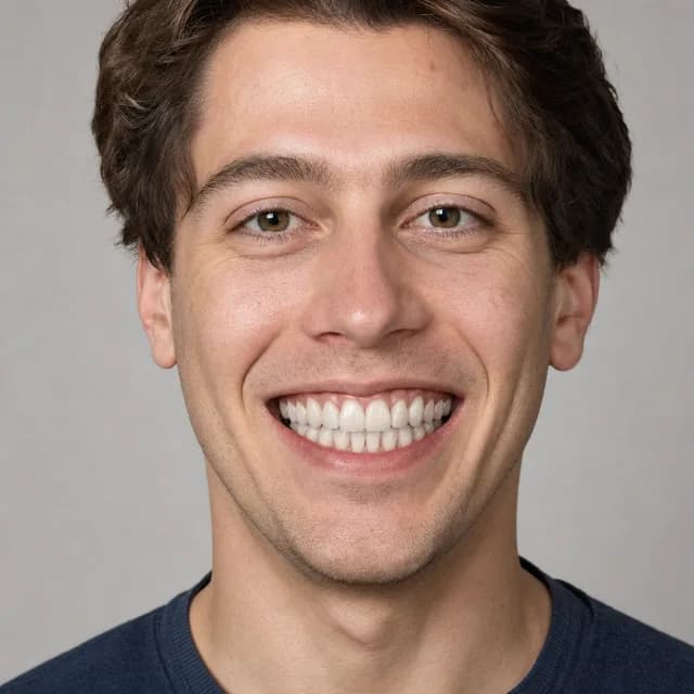 The same example portrait with a brighter, even smile