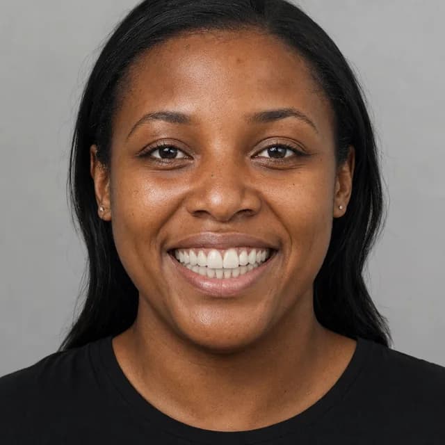 The same example portrait with a brighter, even smile
