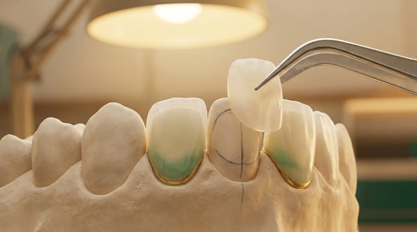 Illustrative minimal-prep feldspathic porcelain veneer and enamel preservation concept.