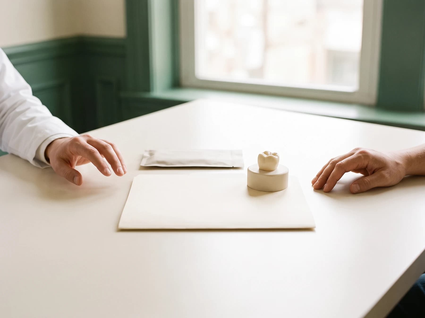 Illustrative handoff of dental implant records and follow-up information