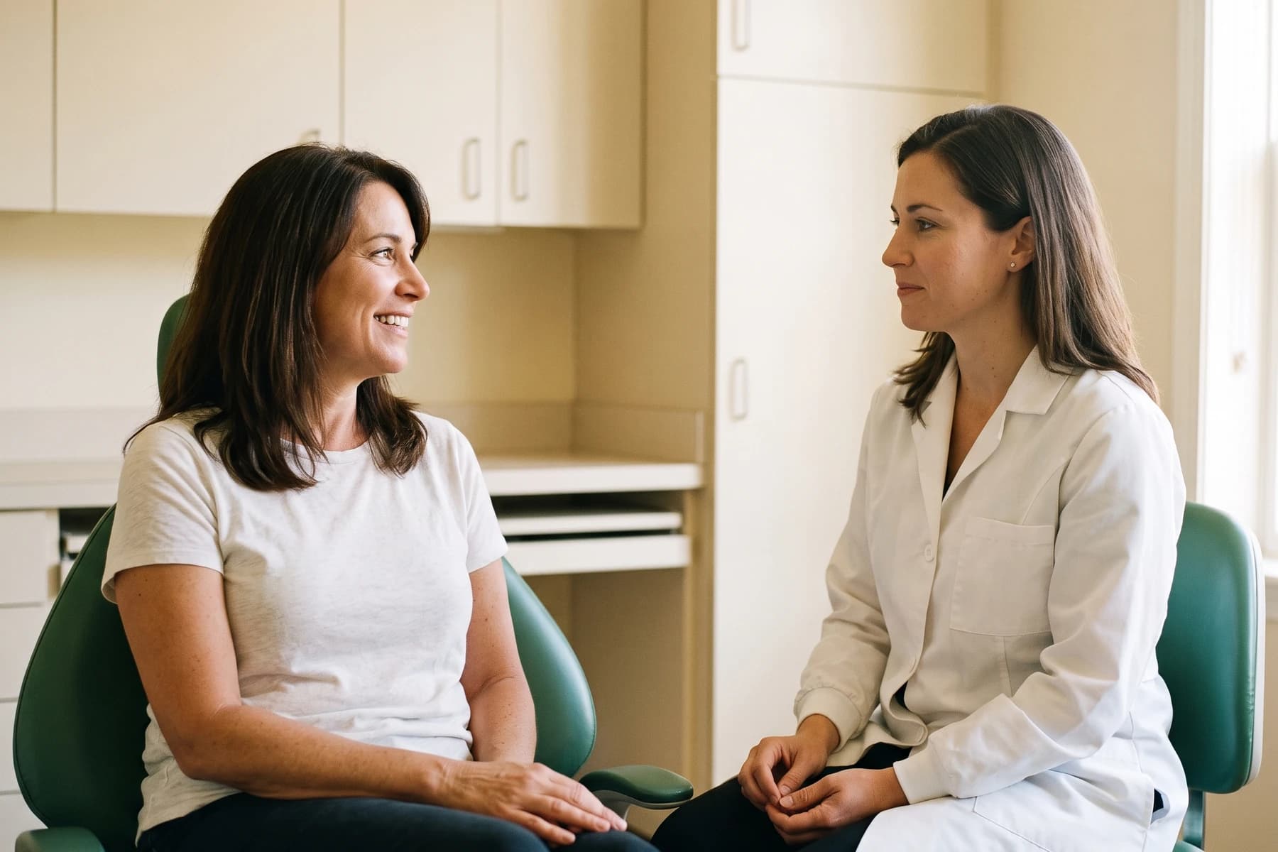 Illustrative dental consultation about smile planning.
