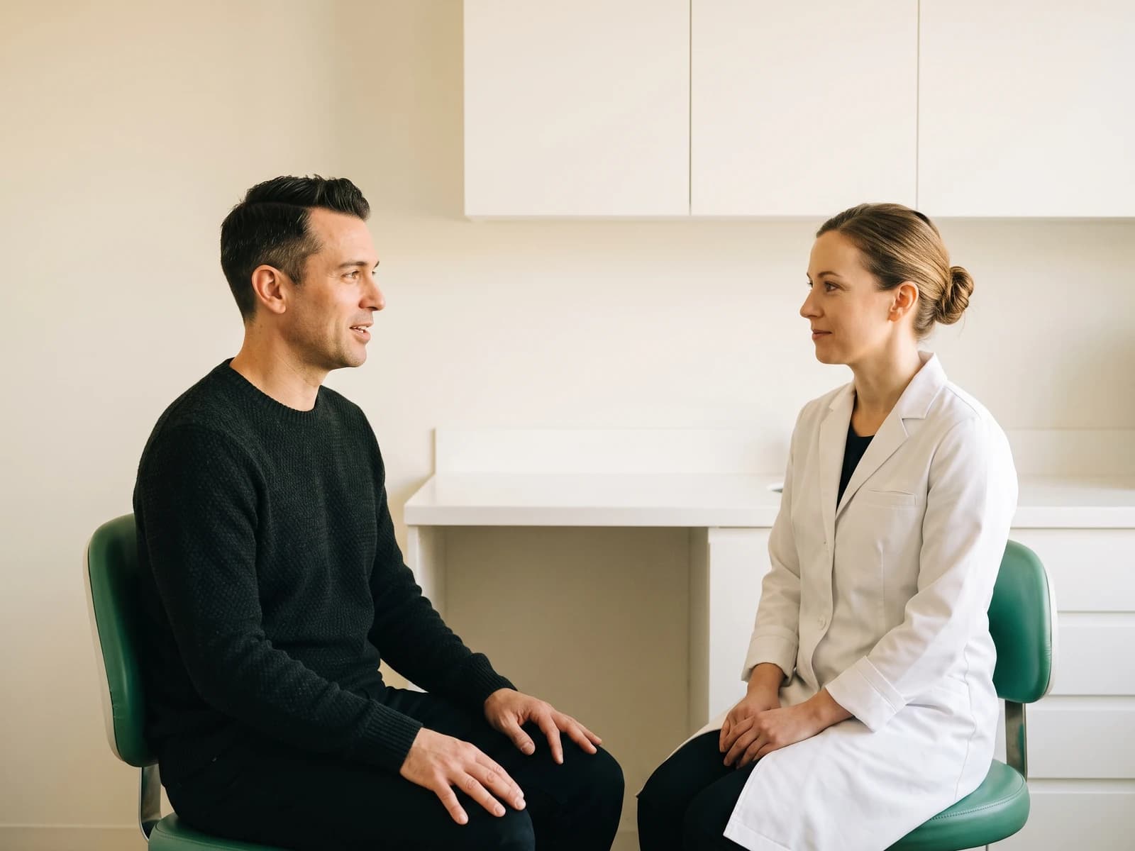 Illustrative dental consultation about smile planning.