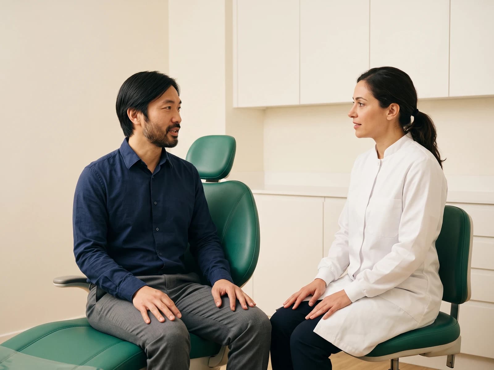 Illustrative conversation with a dentist accompanying clinic verification questions.