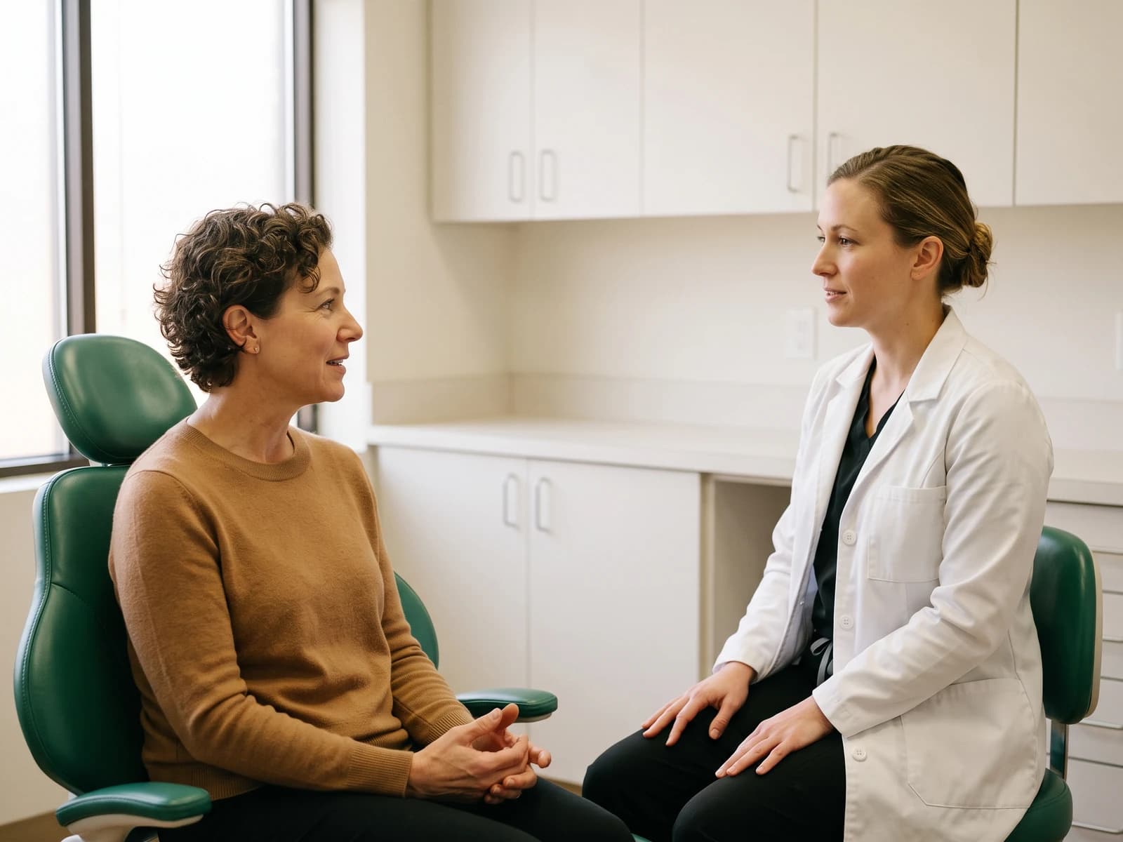 Illustrative dental conversation accompanying questions to verify after reading clinic research.