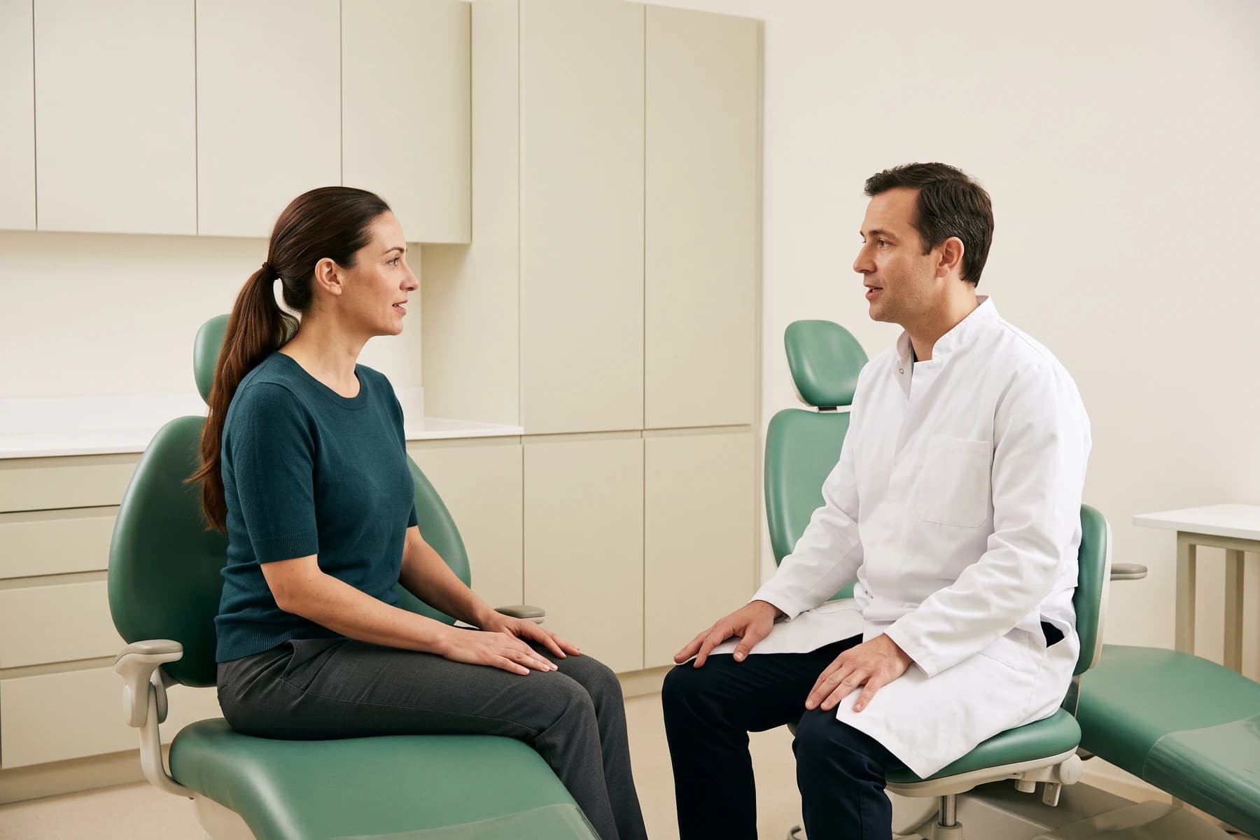 Illustrative dental consultation accompanying questions about veneer clinic research.