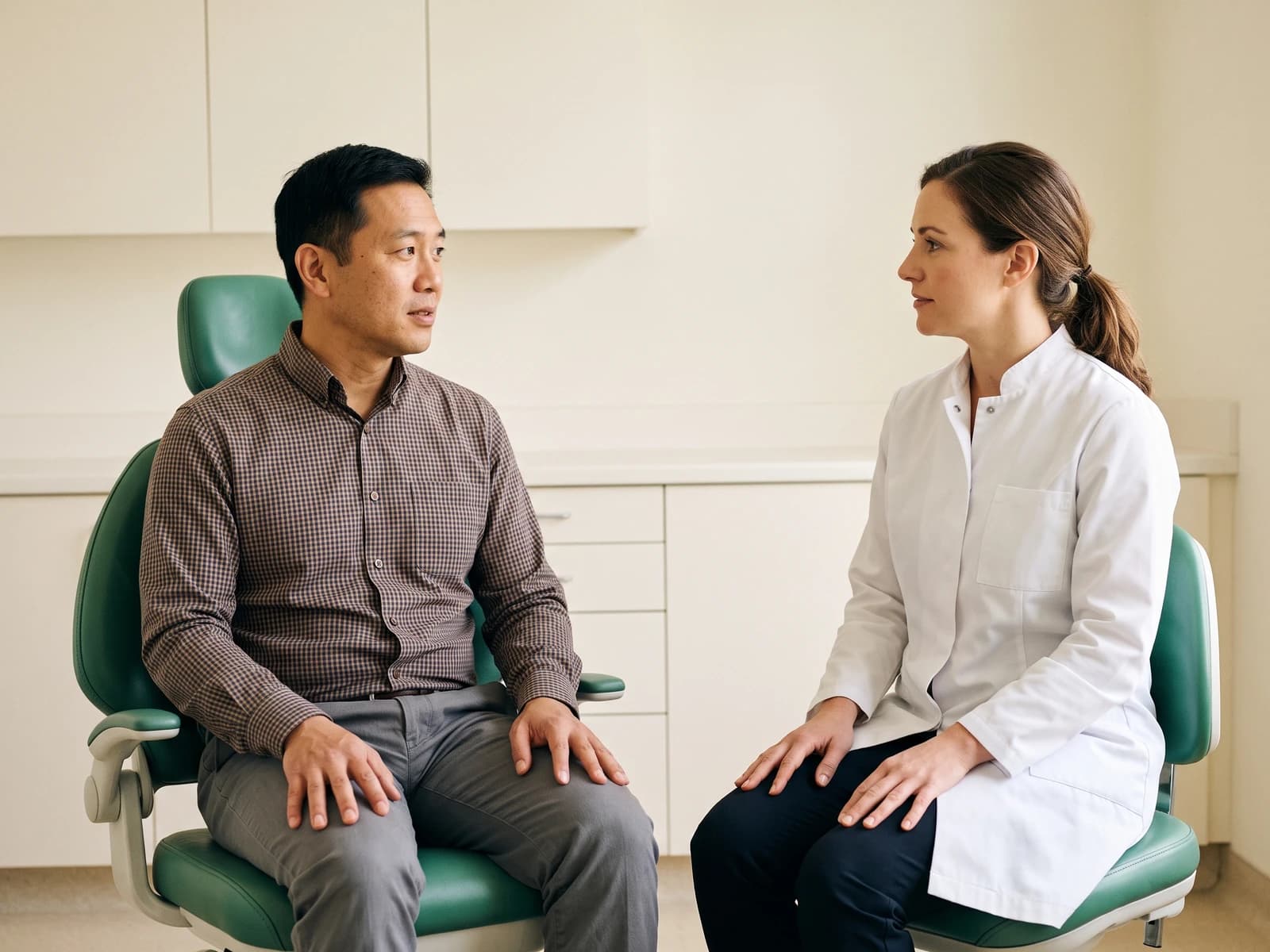 Illustrative dental discussion accompanying questions about treatment scope and quote inclusions.