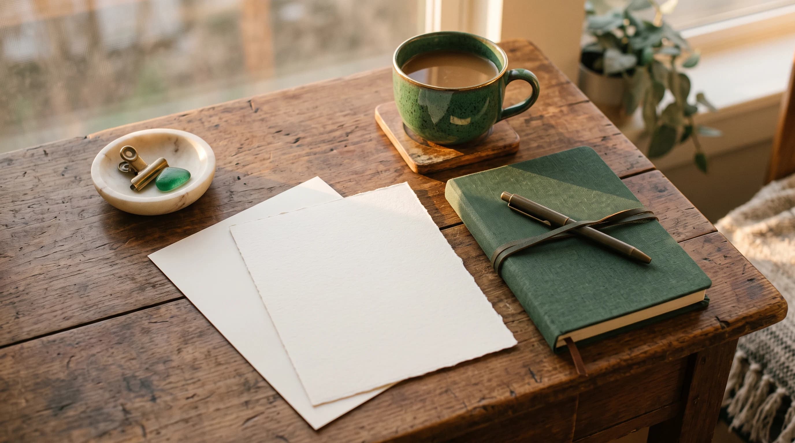 Conceptual dental travel planning materials on a desk.