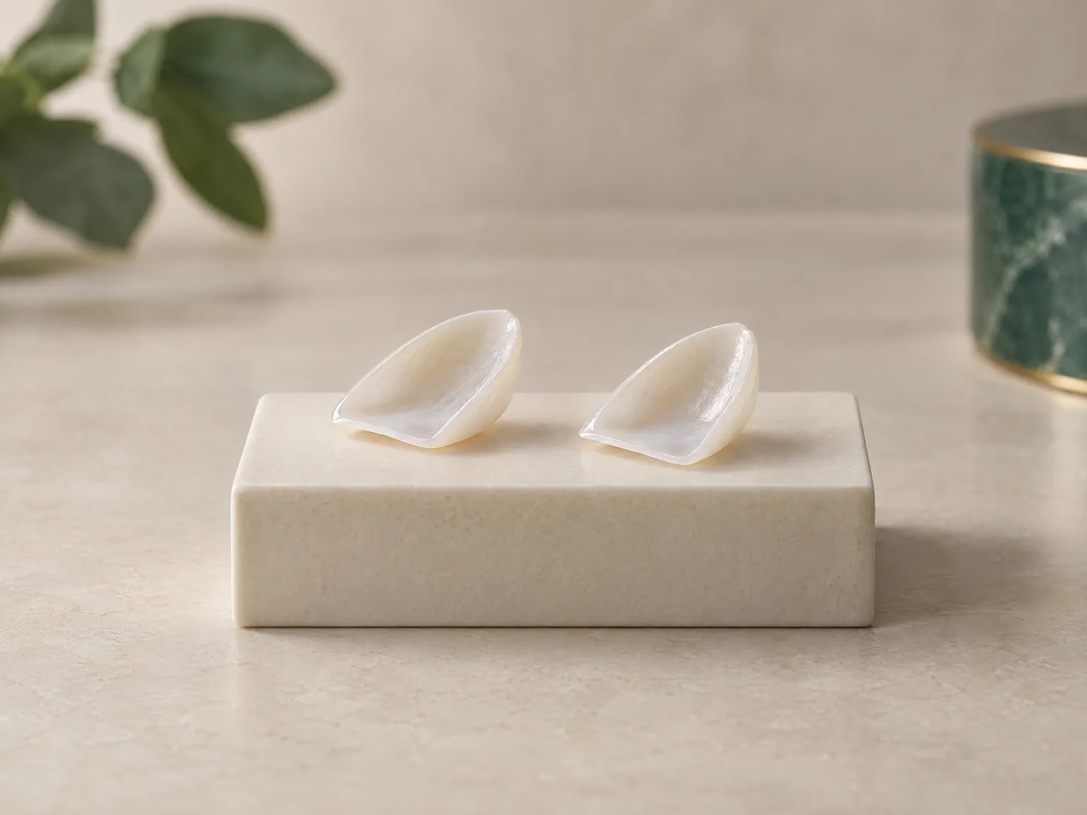 Illustrative ceramic veneers showing inner and side surfaces.