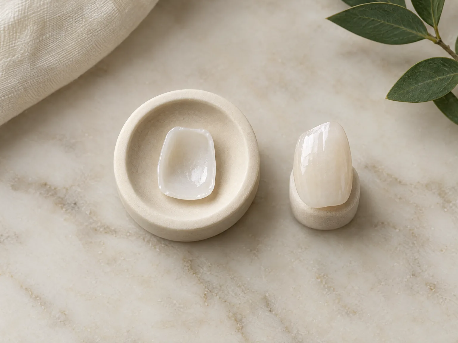 Illustrative ceramic veneer specimens showing inner and outer surfaces.