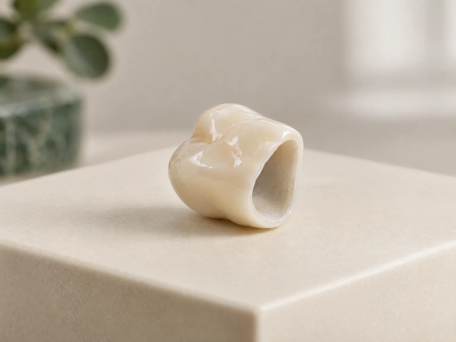 Illustrative ceramic crown showing its inner and outer surfaces.