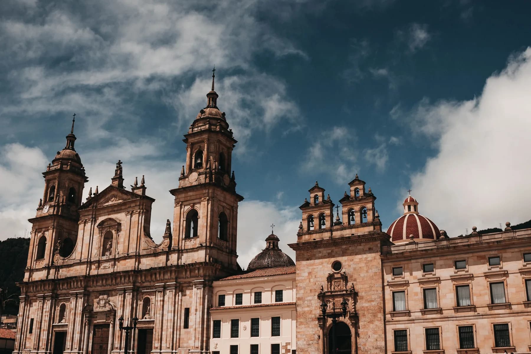 The Catedral Primada and Capilla del Sagrario rise beside Plaza de Bolívar in Bogotá, Colombia.