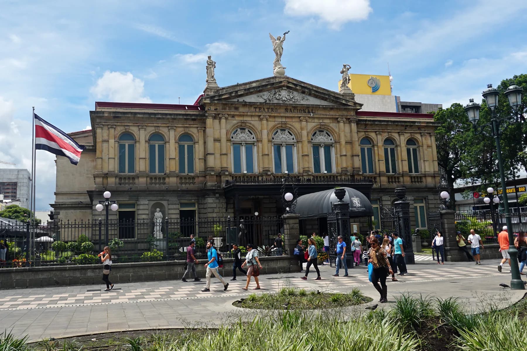 The neoclassical facade of the National Theatre of Costa Rica in downtown San José.