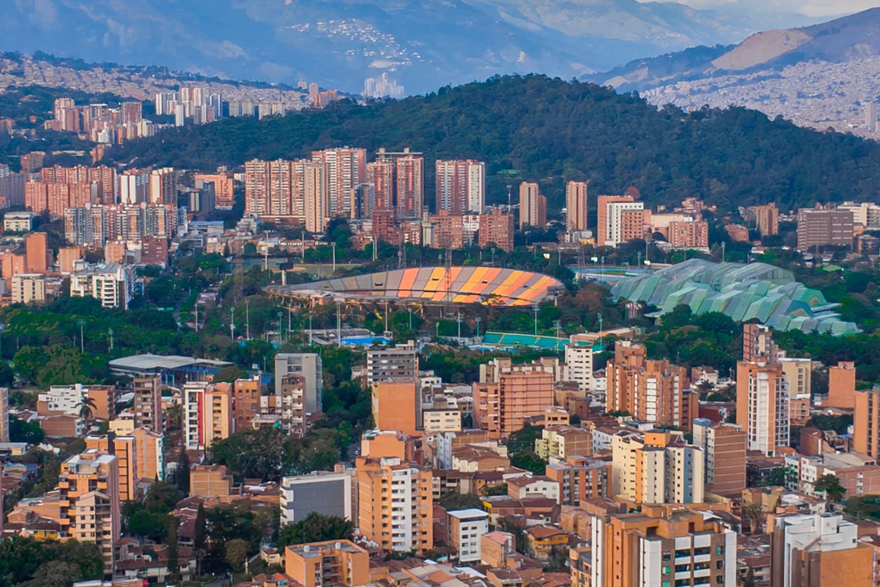Atanasio Girardot stadium among the apartment towers of Laureles, Medellín.