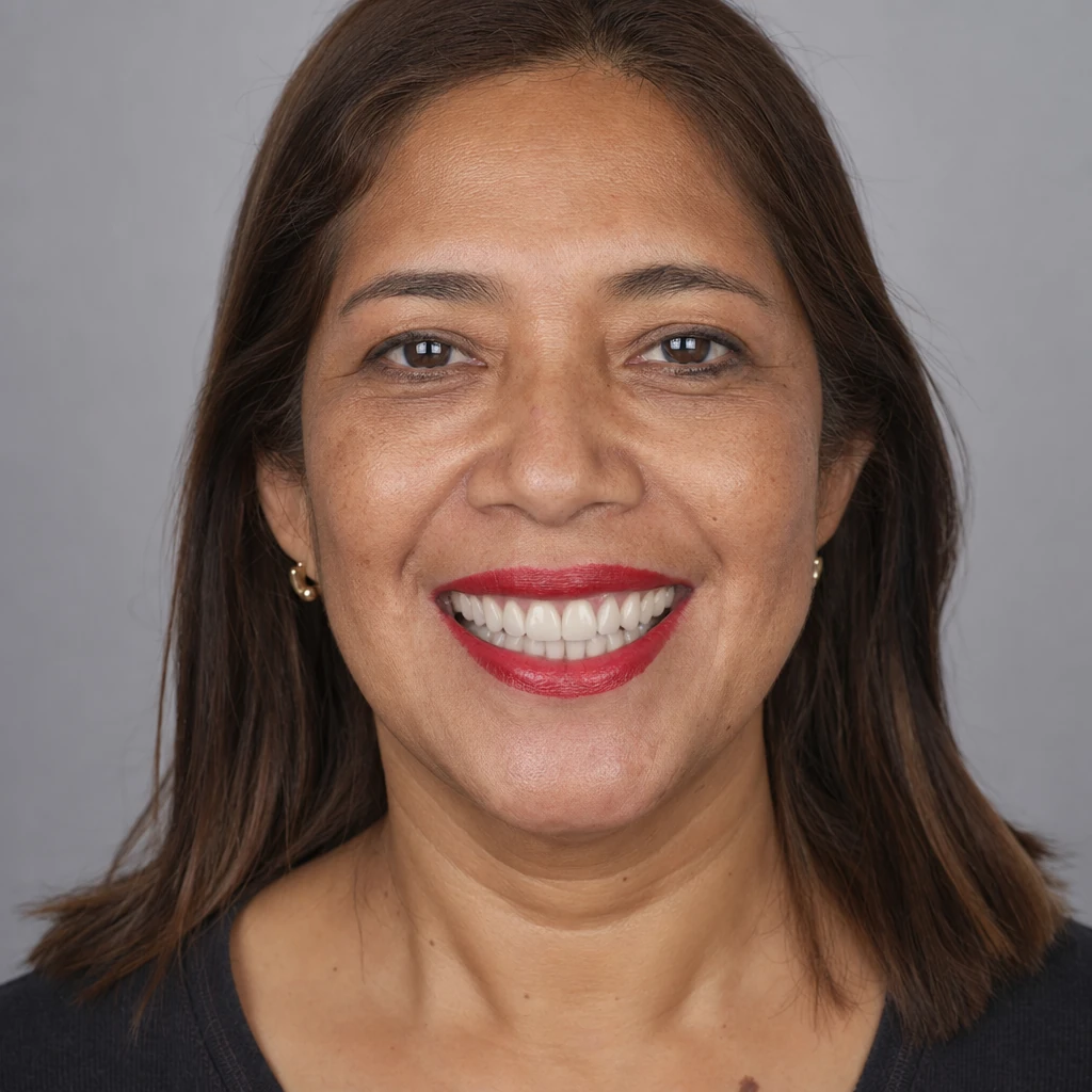 The same example portrait with a brighter, even smile